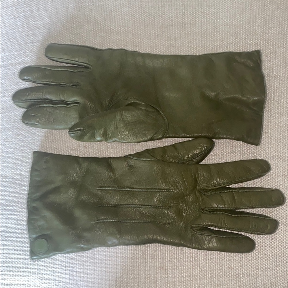 Coach Olive Green Leather & Cashmere Gloves